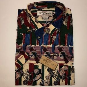 NWT, Mens Cotton Mill Short Sleeve Golf Print Shirt, Sz XL